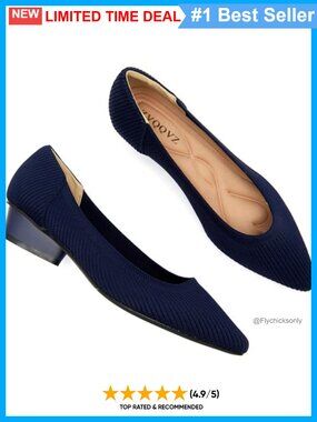 Women's Knit Ballet Heels Pointed Toe Chunky Block Low Heel Comfort Dress Shoes
